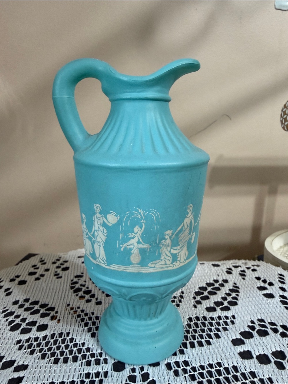 Vintage Avon Turquoise Wedgwood-Style Jasperware Pitcher